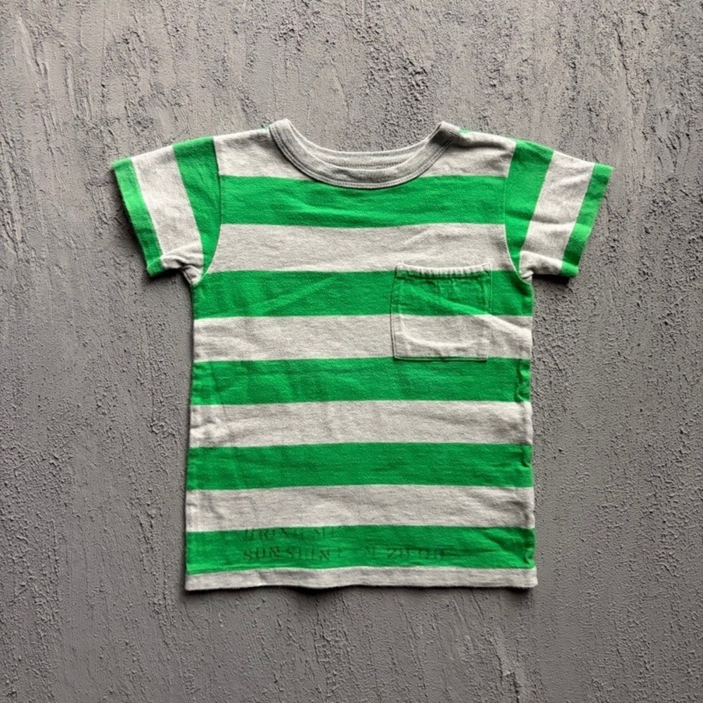 Denim Dungaree T Shirt Medium 120CM Green Striped Japan Baby Tee